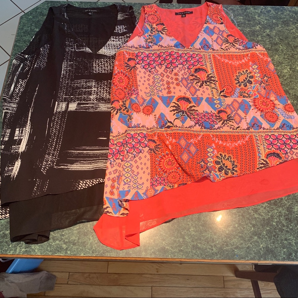 Lot of 2 Zac & Rachel XL Asymmetrical Hem Blouses.